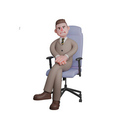 Male Professional Lawyer - 3D Character. A male lawyer is seen sitting nicely with his legs crossed and his palms resting on his thighs. Judicial