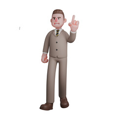 Illustrative 3D Male Lawyer. A male lawyer is seen standing while clenching his right fingers while his left hand points upwards. Professional