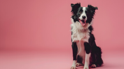 Fototapeta premium Portrait of a border collie dog on a colored background. Neural network AI generated art