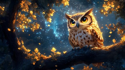 Small Owl Perched in Tree