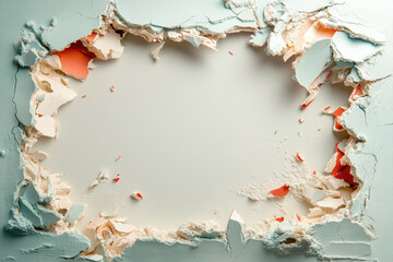  Photo of a heart-shaped hole in the wall made from white powder. Created with Ai