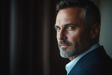 An attractive businessman in his late thirties. He is wearing a suit and a white shirt. He is smiling and looking directly at the camera. 