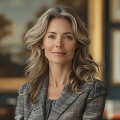 Fototapeta premium Smiling Woman with Long Layered Hair