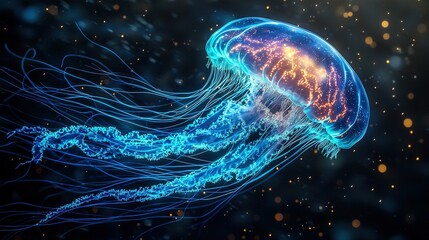   A macro shot of a jellyfish in a tranquil sea with numerous air pockets beneath