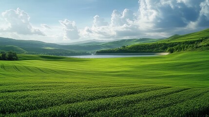 Green field on the dam