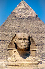Historisches Farbfoto, 90er Jahre des Sphinx in Kairo mit Chephren-Pyramide
