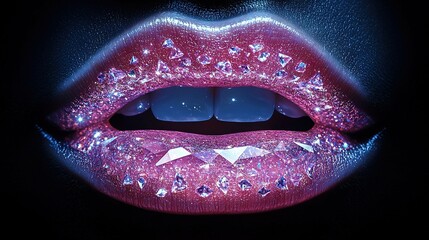   Close-up photo of a person's mouth with glitter on the lips and tongue
