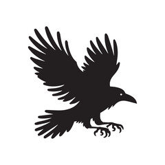 Fototapeta premium Raven Bird Vector Illustration in black and white - Raven Clipart Design 
