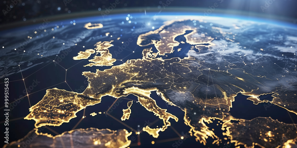 Poster internet telecommunication network. global world network connected by nodes