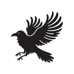 Raven Bird Vector Illustration in black and white  - Raven Clipart Design 