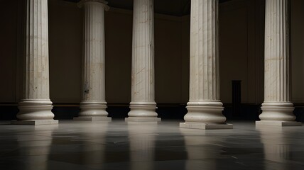Fototapeta premium Supreme Court's marble columns, isolated on white background, marble columns in soft, natural lighting, with the play of shadows, highlights on their surfaces and the classical charm.