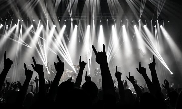 Silhouetted Audience at a Concert with Bright Stage Lights