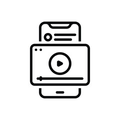 Black line icon for mobile video