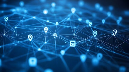 Business connection and social network on blue background. 