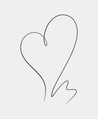 Black and white minimalist line art featuring a simple, flowing heart design, symbolizing love and simplicity in abstract form.