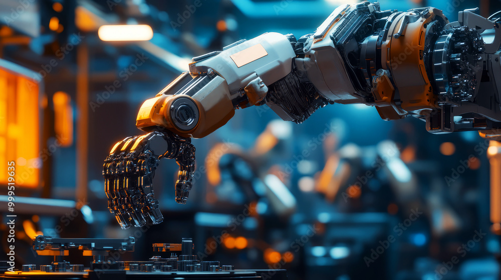 Aufkleber a robotic arm interacts with machinery in a high-tech environment, showcasing advanced technology an