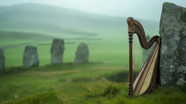 Tranquil Celtic Harp in Nature Setting