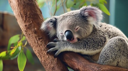 Obraz premium Sleeping Koala on a Tree Branch