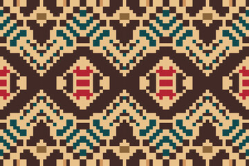 Pixelated Arabic Geometric Pattern Wallpaperfolk Embroidery, Aztec Geometric Ornament Print. Design for Carpet, Wallpaper, Clothing, Wrapping, Fabric