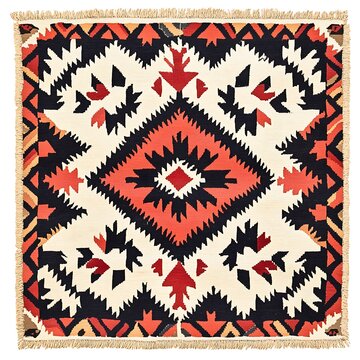 Traditional Geometric Pattern Rug with Fringes.