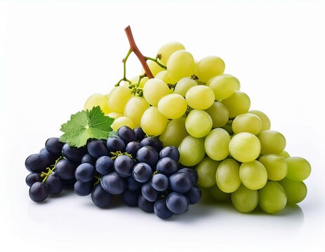Racimos de uvas verdes y negras aisladas en fondo blanco