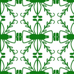 seamless floral pattern green line on white background