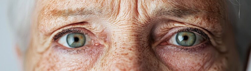 Fototapeta premium Closeup of a senior woman s face, eyes wet with tears, yet her strong jawline and firm expression reflect enduring strength