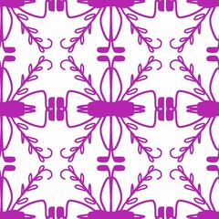 seamless pattern with  purple line art of flowers on white backdrop