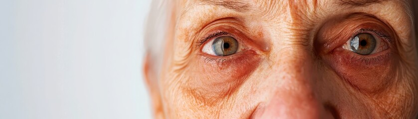Fototapeta premium Closeup of a senior woman s face, deep lines and tearfilled eyes, capturing both sadness and an unbreakable strength within