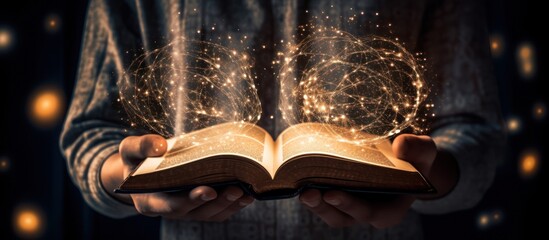 Obraz premium Magic Book Unfolding with Glowing Spheres
