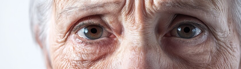 Fototapeta premium Closeup of a senior woman s face, deep lines and tearfilled eyes, capturing both sadness and an unbreakable strength within