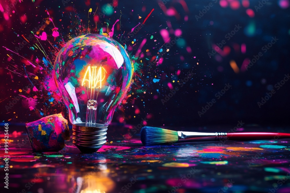 Poster a lightbulb exploding with creativity