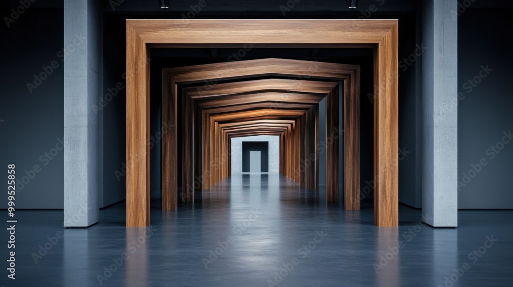 Poster modern structure with wooden frames in gallery space