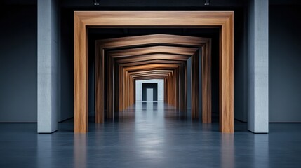 Fototapeta premium Modern Structure with Wooden Frames in Gallery Space