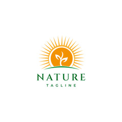 sprout plant in sunlight in flat vector logo design style