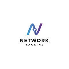 initial N network technology in modern futuristic vector logo design style