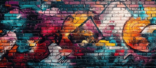 Obraz premium Colorful Urban Graffiti Art on Brick Wall with Abstract Designs and Vivid Hues