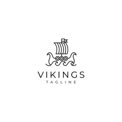 viking pirate ship logo in minimalist linear line art design style
