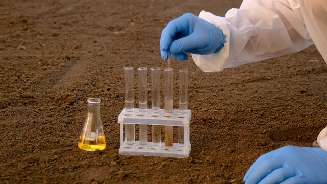 Taking soil samples in nature. Selective focus.