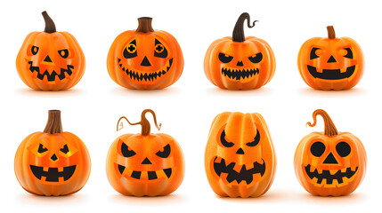 A set of spooky Halloween pumpkins 