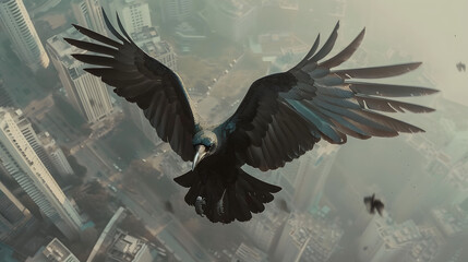 Obraz premium A falcon flying and perched at a high altitude in the mountains.