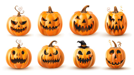 A set of spooky Halloween pumpkins 