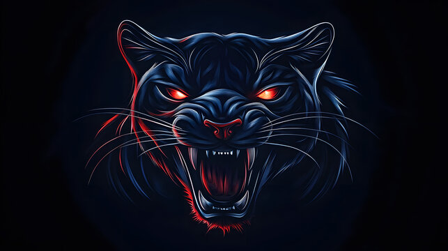 A logo for a business or sports team featuring a stylized. fierce black panther cat. that is suitable for a t-shirt graphic. hyper realistic