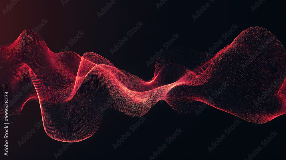 Poster abstract red wave pattern on a black background.