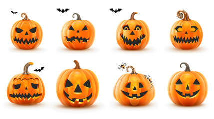 A set of spooky Halloween pumpkins 
