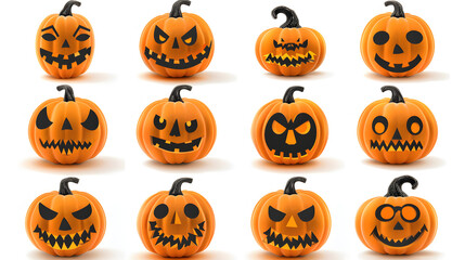 A set of spooky Halloween pumpkins 