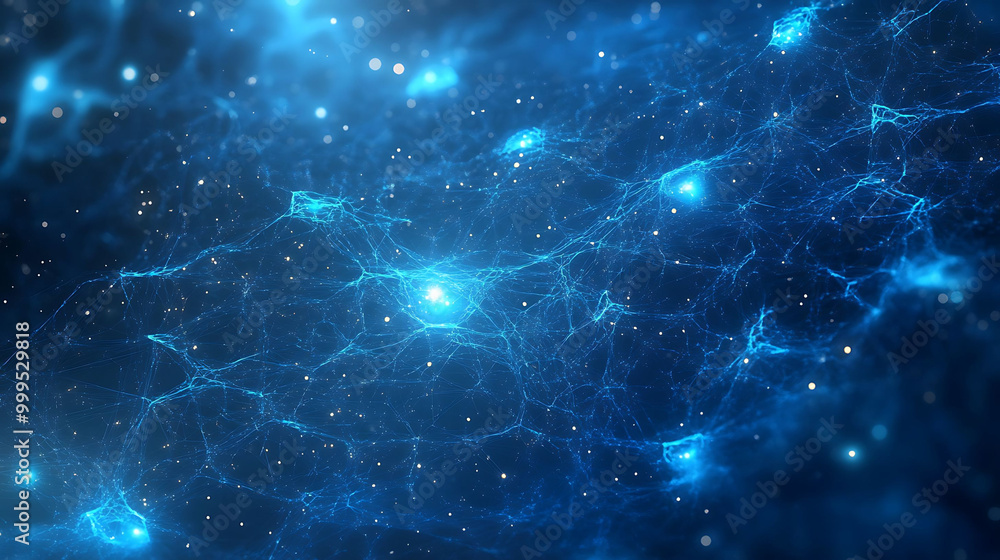 Aufkleber abstract blue background with glowing lines and particles.