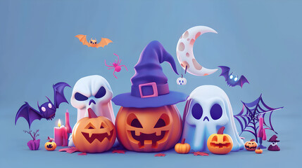 A cute and spooky Halloween set featuring pumpkins