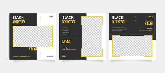 Black friday sale banner or offer template with photo college. Promotional web banner for Instagram social media post. Editable square banner template. Social media post and web internet ads. 