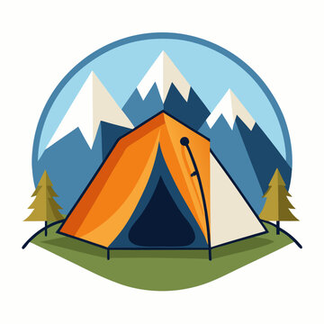 orange tent camping mountains scene clip art preview